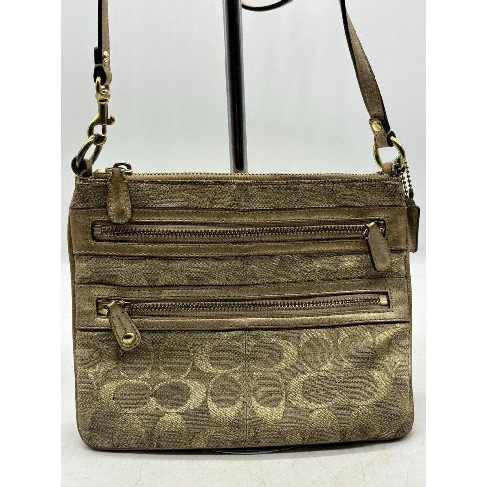 Coach Gold Irredescent Crossbody Canvas & Leather Handbag Bag  Purse Monogram